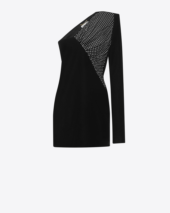 Saint Laurent Straight Cut Asymmetrical Mini Dress In Black Velvet ...