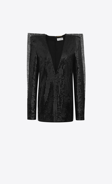 SAINT LAURENT Dresses Woman Plunging mini dress with black sequins a_V4