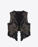SAINT LAURENT Leather jacket D Black leather vest with gold-colored embroidery f