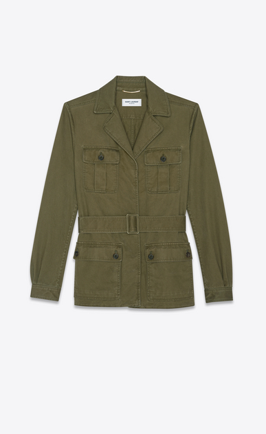 SAINT LAURENT Casual Jackets Woman Safari jacket in khaki cotton gabardine and linen a_V4