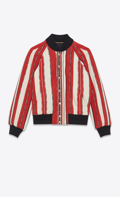 SAINT LAURENT Casual Jackets Woman Varsity jacket in red and chalk-colored Berber wool a_V4