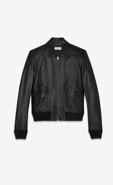 SAINT LAURENT Leather jacket Man Jacket with rounded pockets and studded collar in shiny black leather a_V4