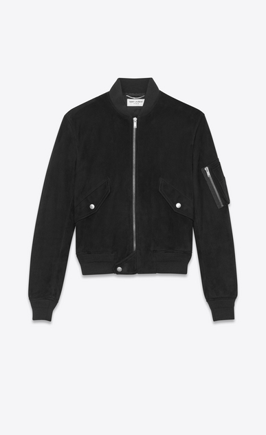Bomberjacke aus schwarzem Veloursleder