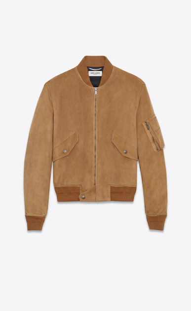 SAINT LAURENT Giacca di Pelle Uomo Bomber in scamosciato color tabacco a_V4