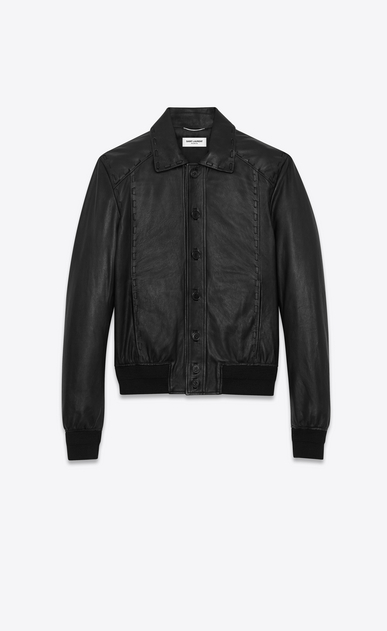 SAINT LAURENT Leather jacket Man Short black leather jacket with lacing a_V4