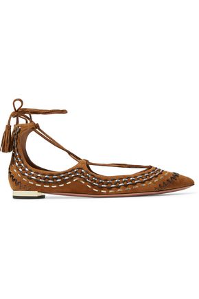 embroidered pointed toe flats