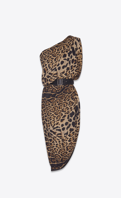 SAINT LAURENT Dresses Woman Long asymmetrical dress in crepe de chine with a leopard print a_V4