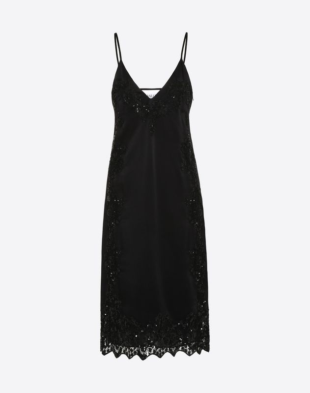 Embroidered lace and hammered satin dress for Woman | Valentino Online ...