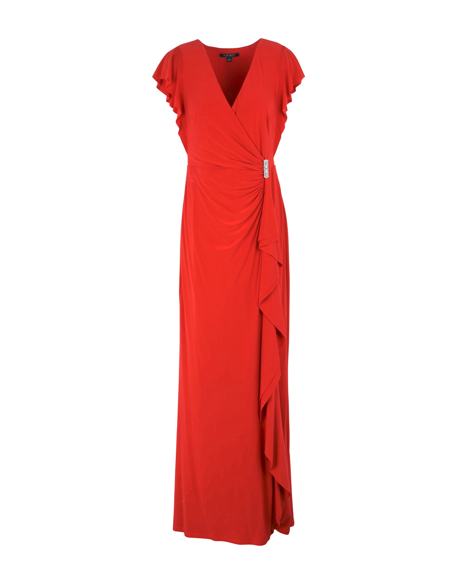 《送料無料》LAUREN RALPH LAUREN レディース ロングワンピース＆ドレス レッド 6 ポリエステル 95% / ポリウレタン 5% Ruffle-Sleeve Dress
