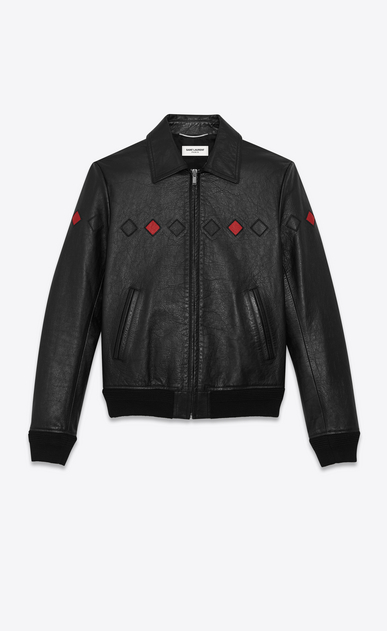 Checked varsity jacket in vintage crinkled leather