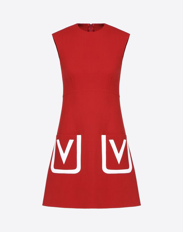 Double Crepe Wool Dress With Inlay V Logo For Woman Valentino