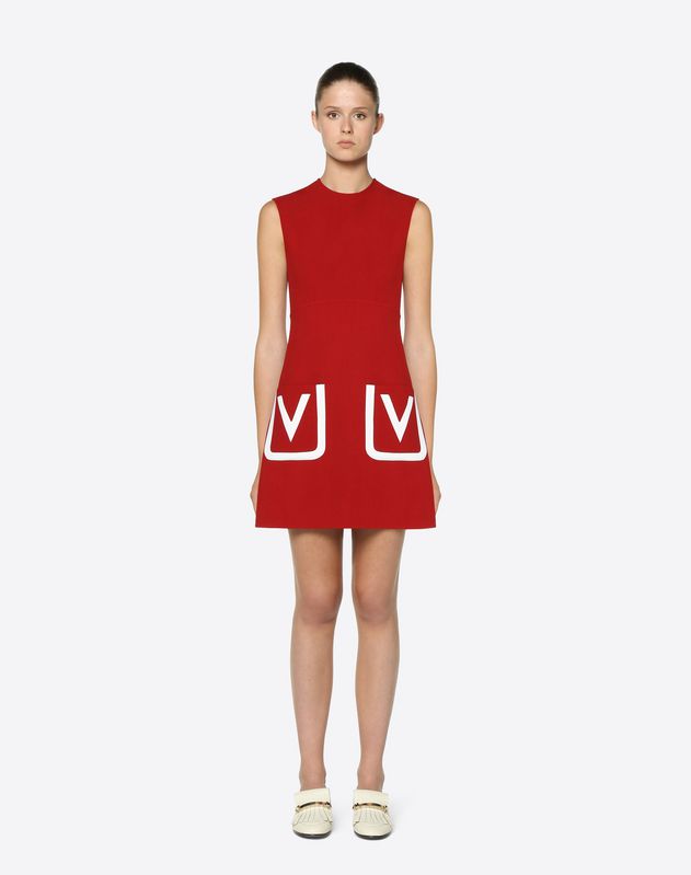 Doble Con Logo Crespón Lana Vestido De V Intarsiado qOIRtAgcxw