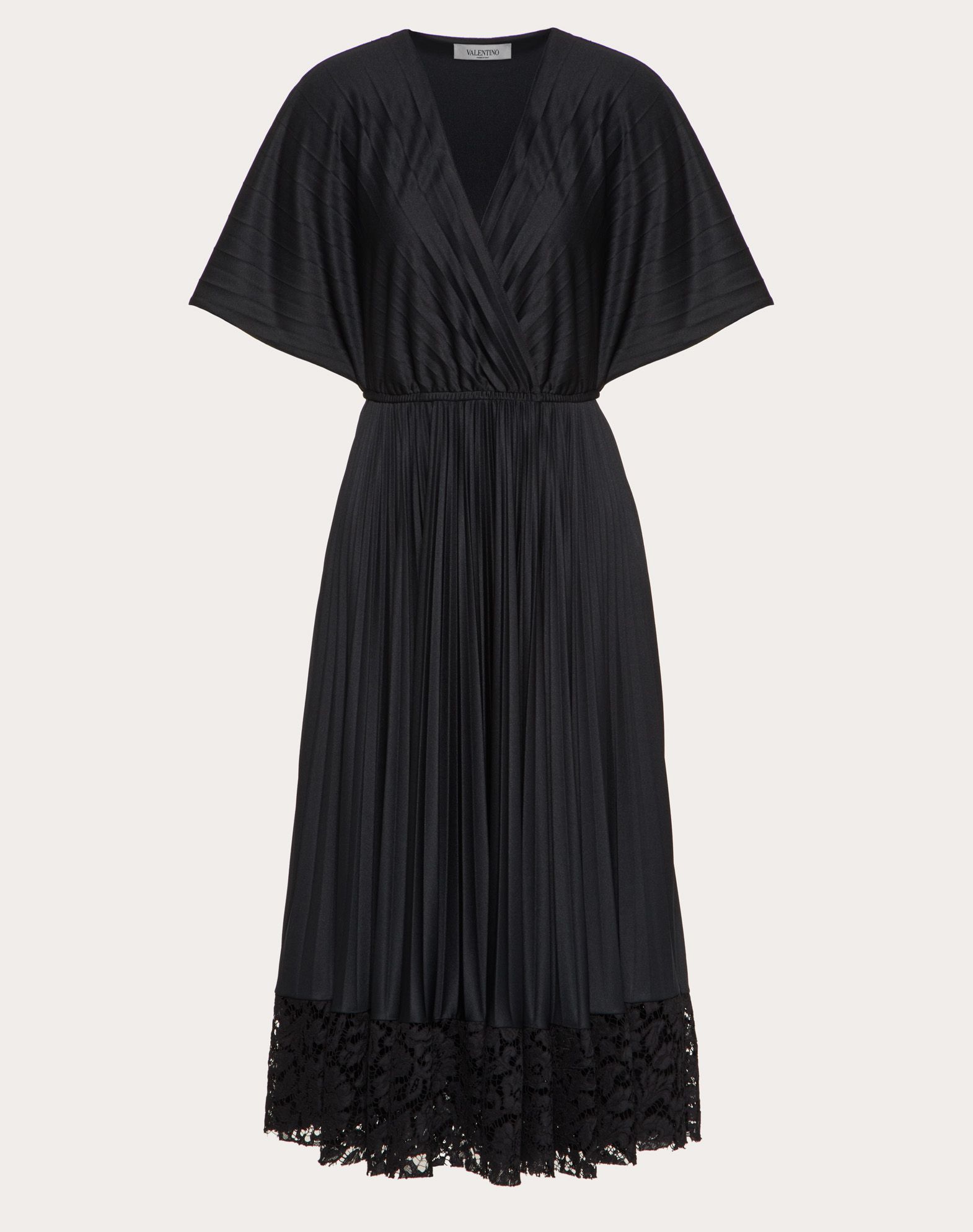 VALENTINO VALENTINO JERSEY AND HEAVY LACE PLEATED DRESS