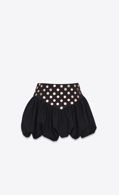 SAINT LAURENT Jupes Courtes Femme Mini jupe à basque volantée en gabardine noire brodée a_V4