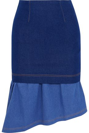 PAPER London Hamilton asymmetric layered stretch-denim skirt