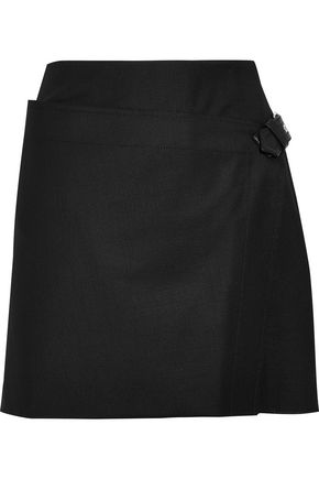 HELMUT LANG Buckled wrap-effect wool-blend twill mini skirt,US 14693524283115517