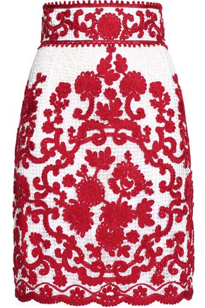 DOLCE & GABBANA WOMAN EMBROIDERED CROCHETED COTTON SKIRT WHITE,AU 14693524283373418