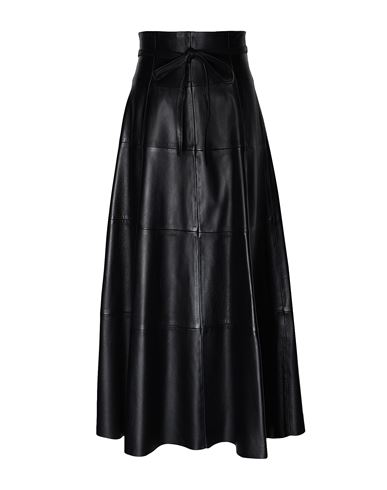 8 By Yoox Leather Midi High-waist Full Skirt Woman Long skirt Black Size S Lambskin