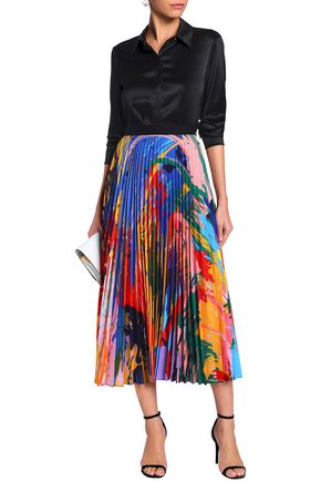Mary Katrantzou Skirts MARY KATRANTZOU WOMAN PRINTED PLISSÉ CREPE DE CHINE MIDI SKIRT BABY PINK