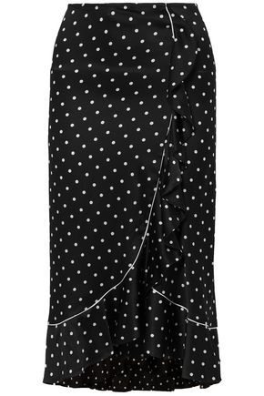 GANNI Polka-dot ruffled silk-satin midi skirt