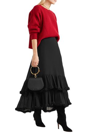 CHLOÉ TIERED COTTON AND SILK-BLEND MIDI SKIRT,3074457345620009483