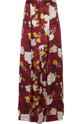ALICE + OLIVIA Athena floral-print chiffon-paneled hammered-silk maxi skirt