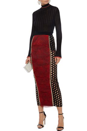 Balmain Up To 70 Off At The Outnet Balmain Chain Trimmed Layered Embroidered Tulle Midi Skirt