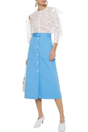 Click to view more detailed imagery on our partner's website Sandro Woman Plume Cotton-Twill Midi Skirt Light Blue