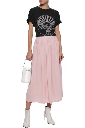 Anine Bing Woman Pleated Silk Crepe De Chine Midi Skirt Pastel