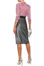 Shop Boutique Moschino Metallic Coated Bouclé Pencil Skirt In Silver