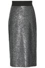 Shop Boutique Moschino Metallic Coated Bouclé Pencil Skirt In Silver