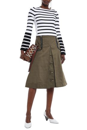 Click to view more detailed imagery on our partner's website Jw Anderson J.W.Anderson Woman Zip-Embellished Button-Detailed Shell Midi Skirt Army Green