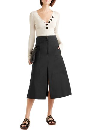 Chloé Flared Stretch-cotton Midi Skirt In Black
