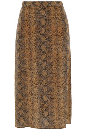 ROKH Snake-print silk crepe de chine pencil skirt