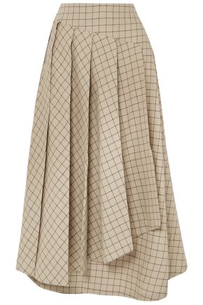 A.W.A.K.E. Pleated checked cotton midi skirt