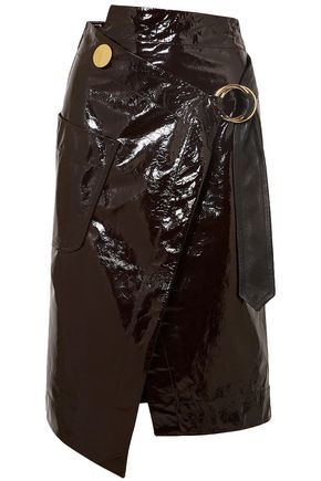 PETAR PETROV Crinkled patent-leather wrap skirt