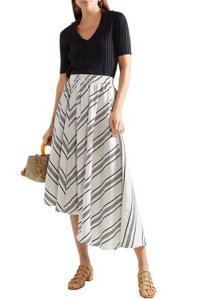 Apiece Apart Woman Asymmetric Striped Linen And Silk-blend Skirt Off-white