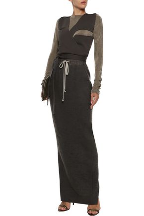 Rick Owens Pillar Brushed Camel And Linen-blend Maxi Skirt In Charcoal