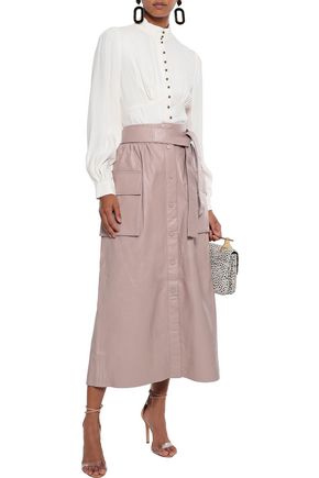 Zimmermann Unbridled Belted Leather Midi Skirt In Antique Rose