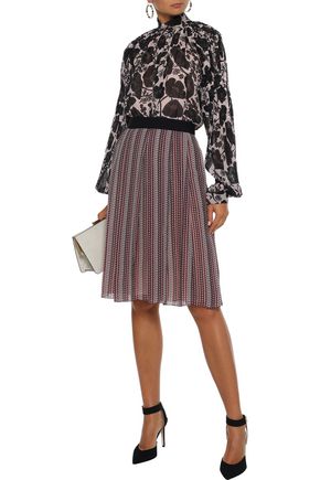Click to view more detailed imagery on our partner's website Giambattista Valli Woman Pleated Printed Silk-Chiffon Skirt Plum