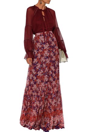 Click to view more detailed imagery on our partner's website Giambattista Valli Woman Gathered Floral-Print Silk-Georgette Maxi Skirt Brick