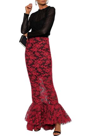 Brock Collection Woman Fluted Ruffled Lace Maxi Skirt Red