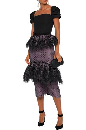 BROCK COLLECTION EMBELLISHED LAYERED TULLE AND BROCADE MIDI SKIRT,3074457345621280350