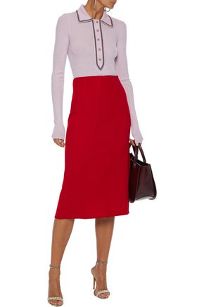 red crepe pencil skirt