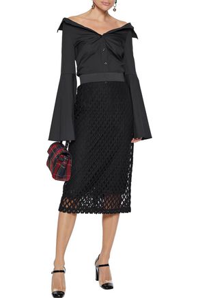 Dolce & Gabbana Woman Appliquéd Cotton-blend Tulle Pencil Skirt Black