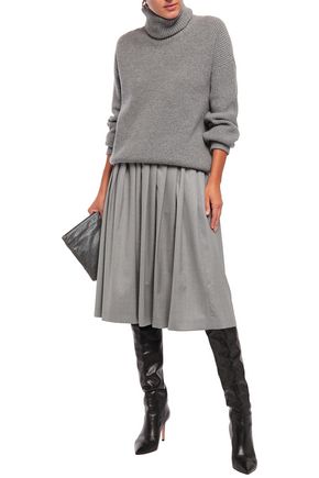 Agnona Pleated Wool And Cashmere-blend Twill Skirt In Gray