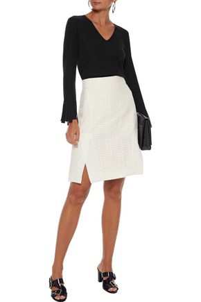 Akris Woman Zip-detailed Checked Mulberry Silk-blend Pencil Skirt White