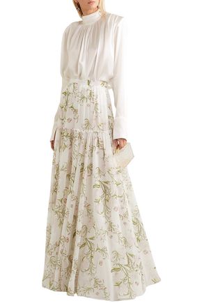 Giambattista Valli Gathered Floral-print Silk-chiffon Maxi Skirt In Ivory