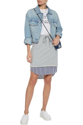 Alexander Wang T Layered French Cotton-terry And Striped Poplin Skirt In Stone