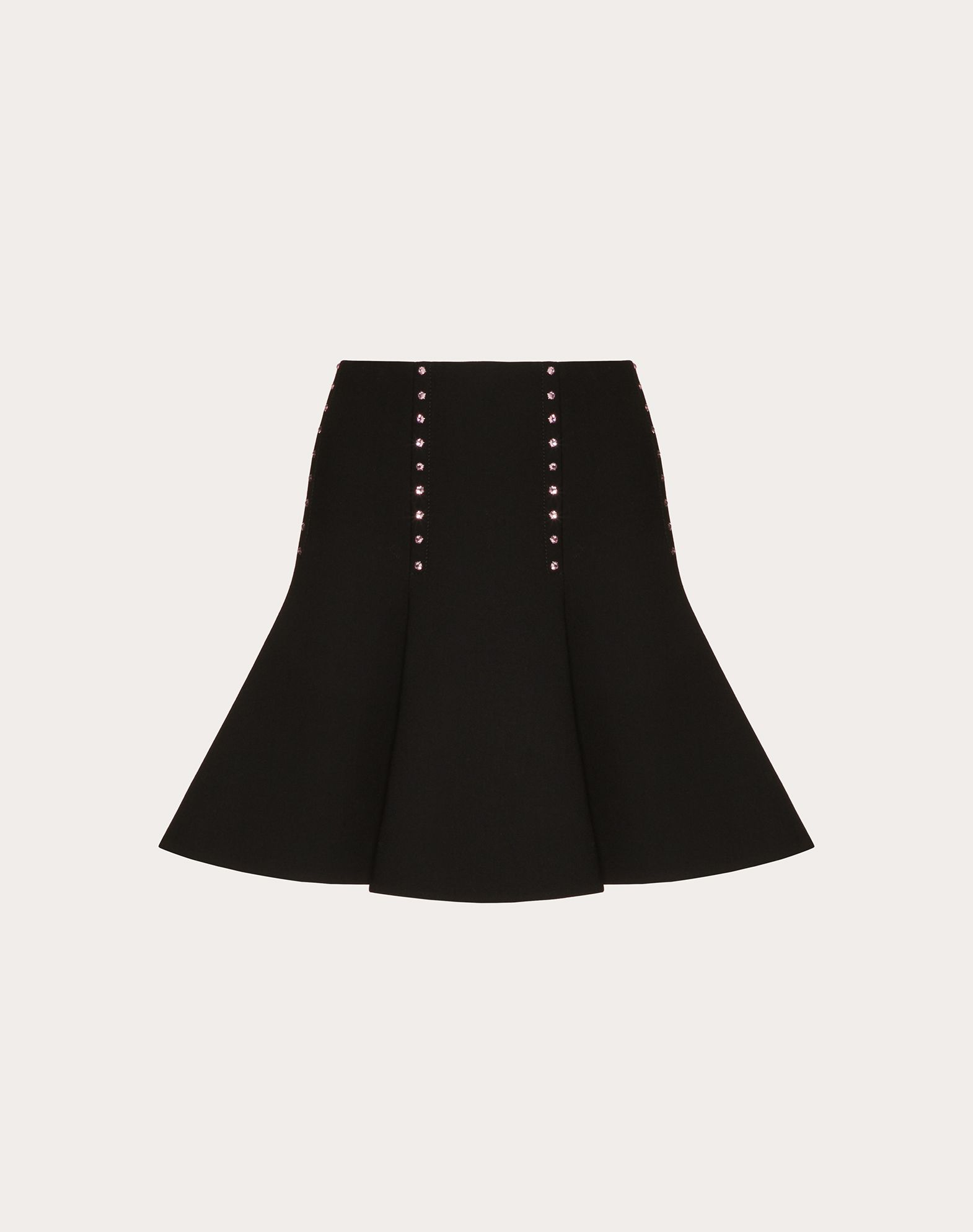 Valentino Double Crepe Wool Skirt And Cabochon In Black